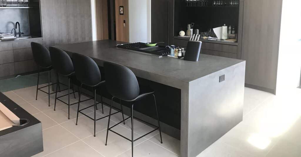 grey kitchen island concrete countertop