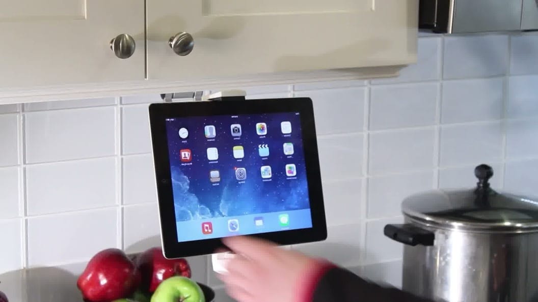 Tablet/device mounts attach directly to any kitchen cabinet.
