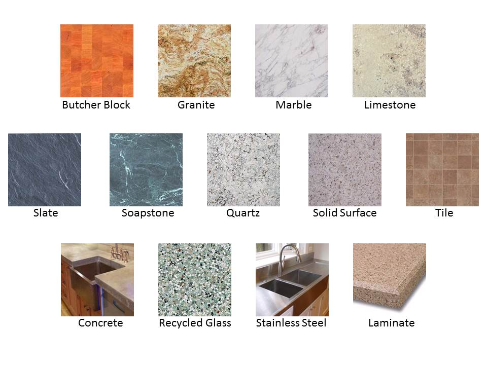 various options of different countertop materials