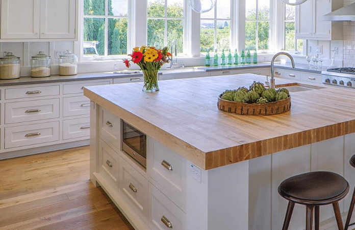 Farmhouse Kitchen With Butcher Block Counters