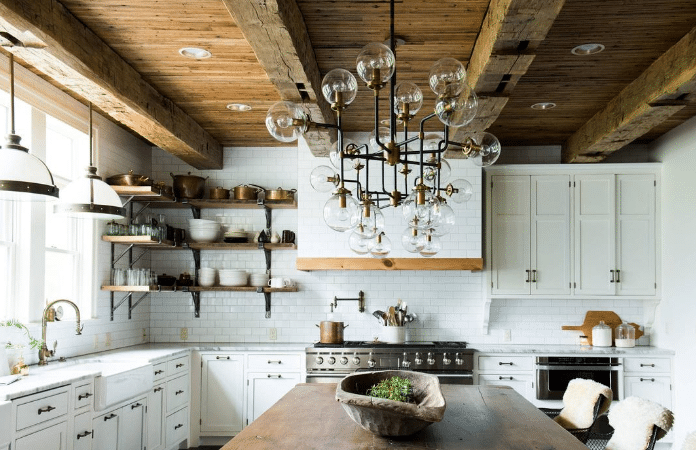 Farmhouse Kitchen With Exposed Wood