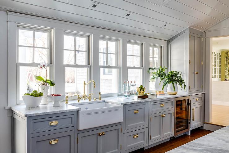 Farmhouse kitchen with grey shaker cabinet