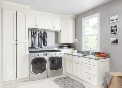 Shaker Cabinets Provide A Storage Solution in the Laundry Room