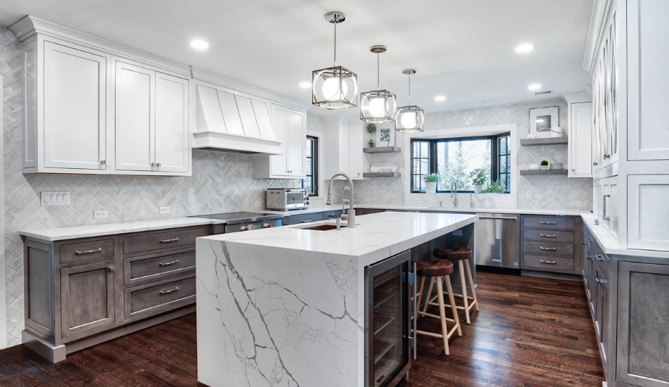 two-toned shaker kitchen cabinets