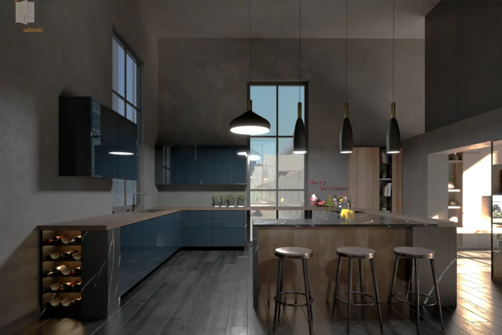 high gloss deep blue european flat panel kitchen cabinets ready to assemble (rta)