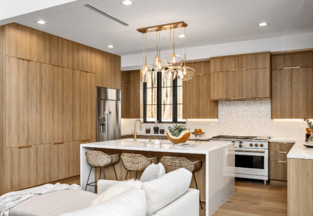 modern kitchen with wood texture flat panels by linqkitchen