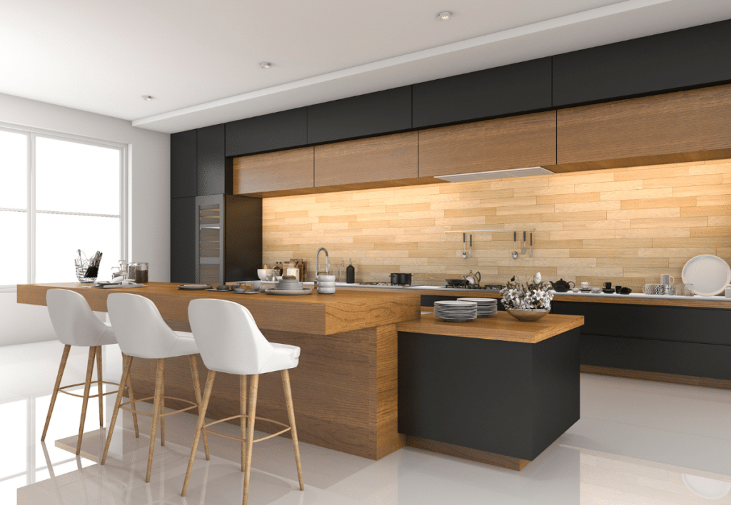 scandinavian kitchen with flat panel cabinets