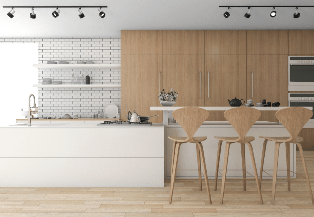 wood tall cabinets with flat panel doors