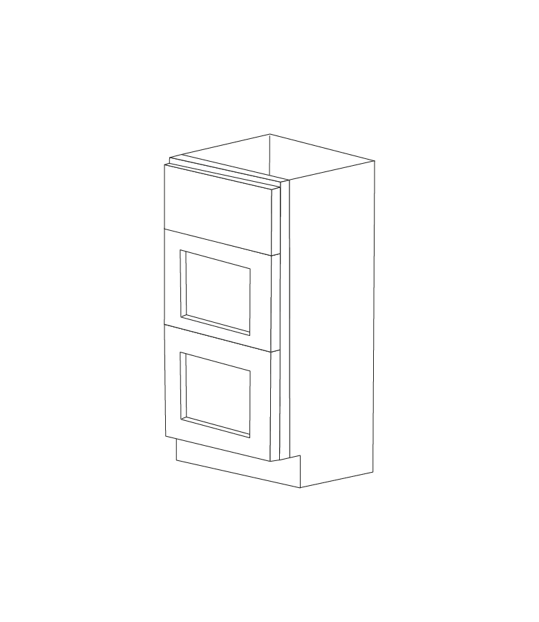 Malibu White Shaker 15" Three Drawer Base Cabinet - Assembled