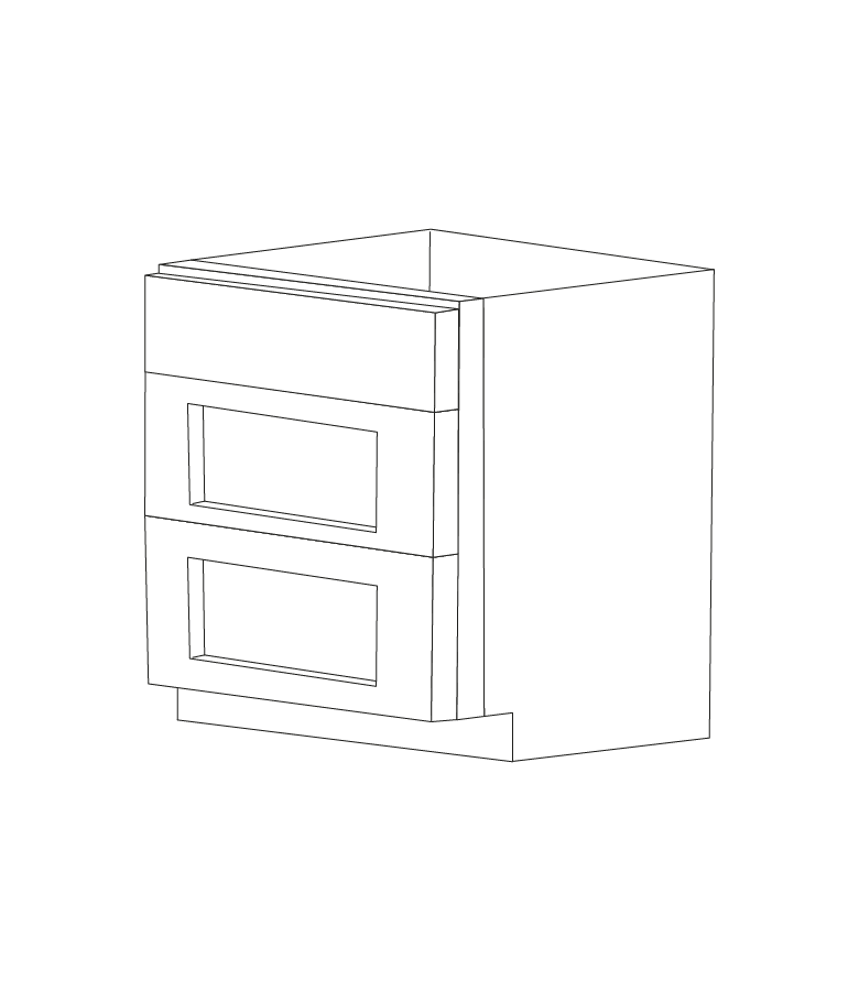 Malibu White Shaker 30" Three Drawer Base Cabinet - Assembled