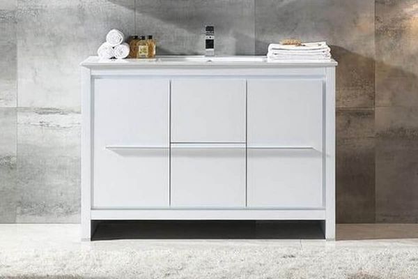 Allier 48 in. Vanity in High Gloss White with Acrylic Vanity Top in High Gloss White with High Gloss White Basin