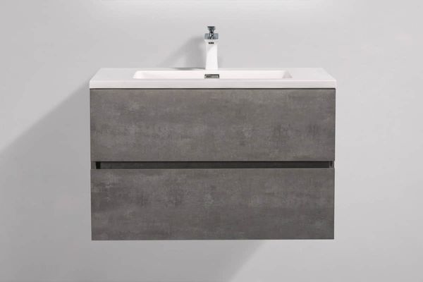 Edi White 32 in. Vanity in Cement Grey with Acrylic Vanity Top in Matte White with Matte White Basin