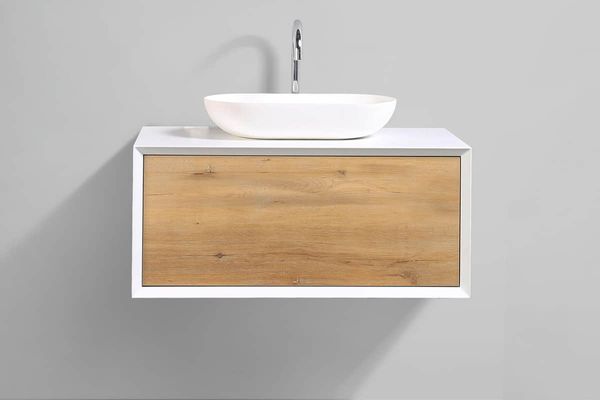 Fiona 36 in. Vanity in White Oak with Solid Surface Vanity Top in White with White Basin