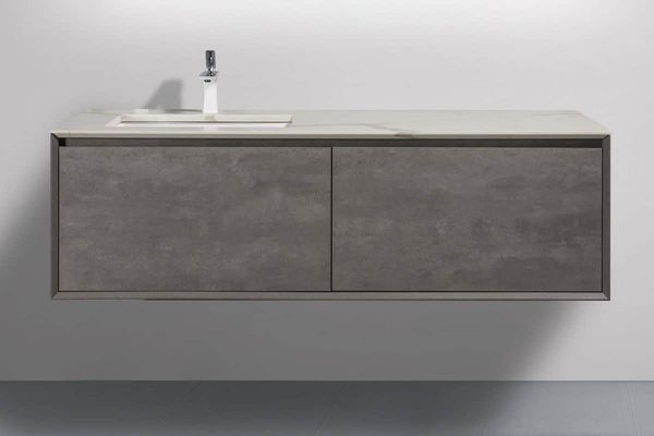 Freda 60-CG in. Vanity in Cement Grey with Acrylic Vanity Top in White with White Basin