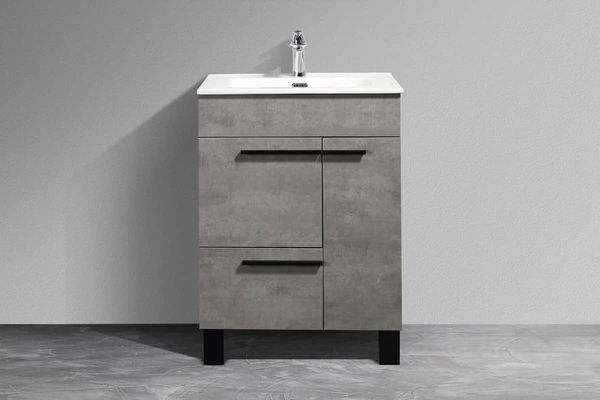 Gill 24 in. Vanity in Cement Grey with Acrylic Vanity Top in White with White Basin