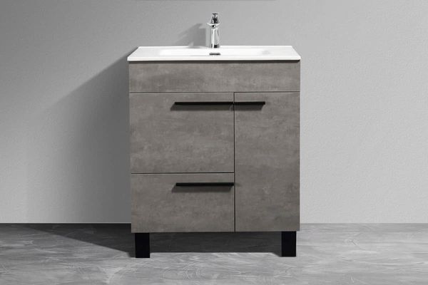 Gill 32 in. Vanity in Cement Grey with Acrylic Vanity Top in White with White Basin