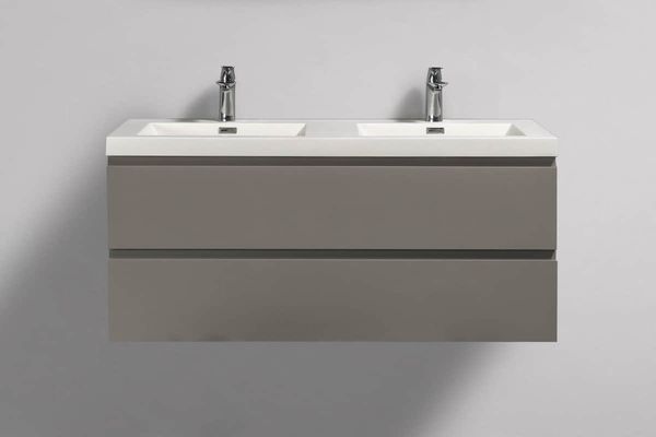 Onni White 48 in. Vanity in Light Grey with Acrylic Vanity Top in White with Two White Basins