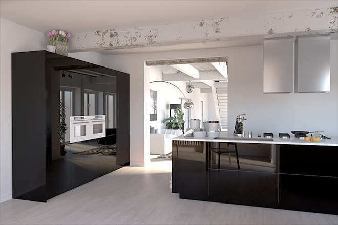 Kitchen with Black Cabinets - High Gloss Black