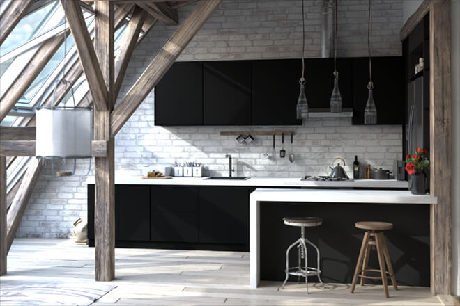 Kitchen with Black Cabinets - High Gloss Black